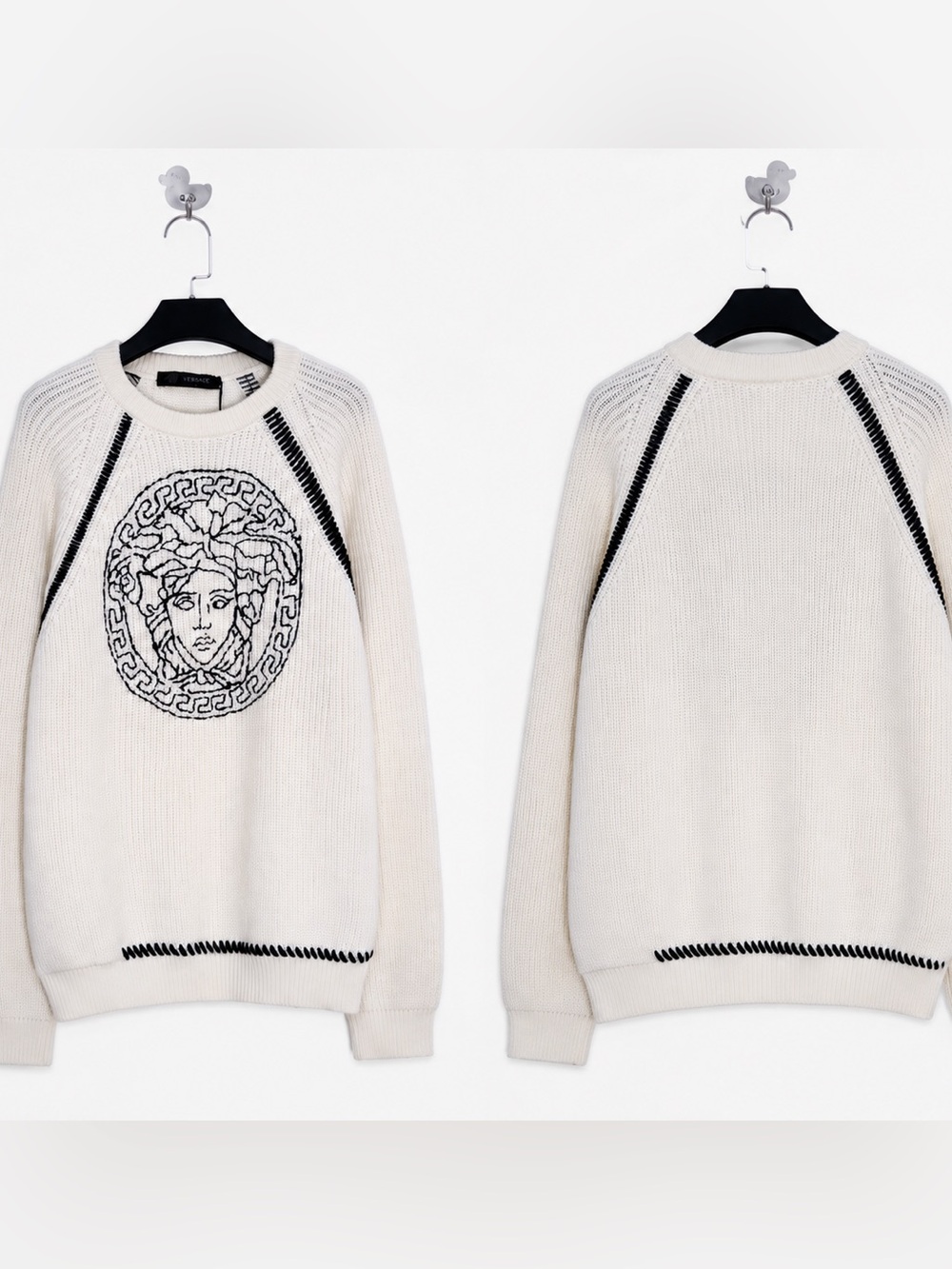 VERSACE Men’s Jumbo Medusa Logo Greco sleeve sweater